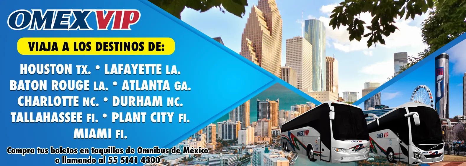 omnibus de mexico boletos de autobus a estados unidos houston, lafayette, baton rouge, atlanta, charlotte, durham, tallahassee, plant city, miami
